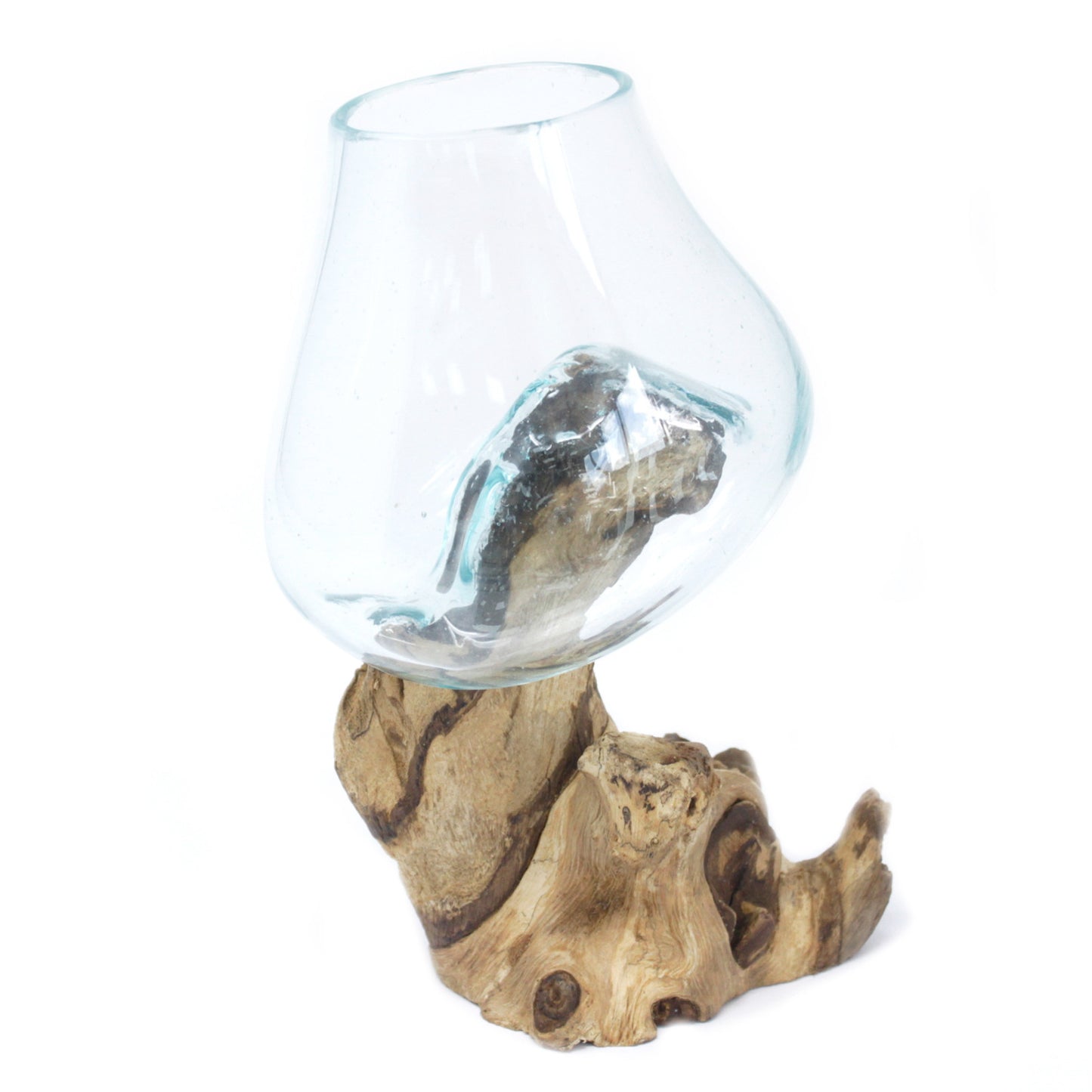 Small Molten Glass On Wood Terrarium, DIY Kit 1 (Plants, Gravel, Deco & Tools Included)