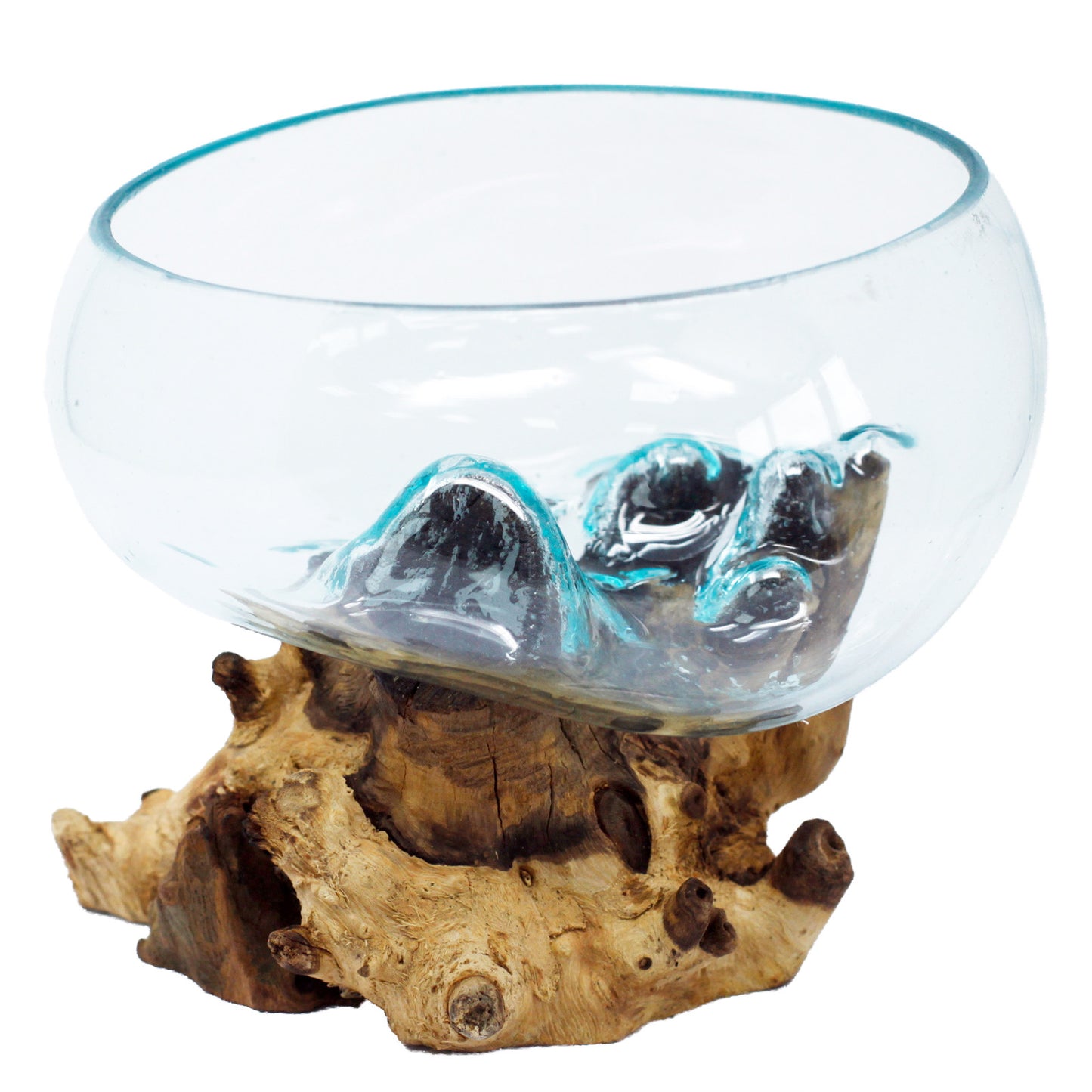 Large Wide Molten Glass On Wood Terrarium, DIY Kit 4 (Plants, Gravel, Deco & Tools Included)
