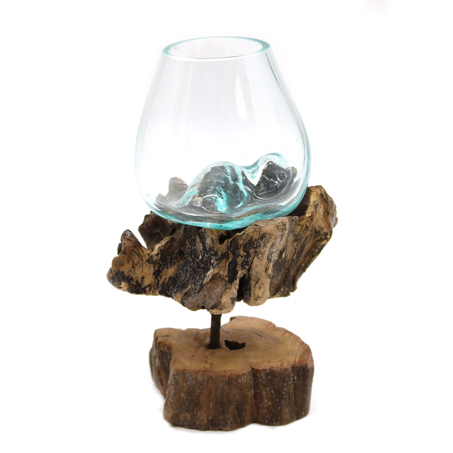 Small Molten Glass On Wood Terrarium, DIY Kit 7 (Plants, Gravel, Deco & Tools Included)