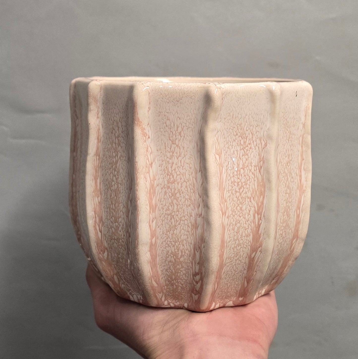 Pink Ridge Wave Ceramic Pot