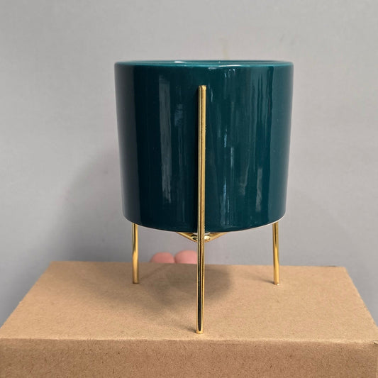 Teal Gold Stand Pot