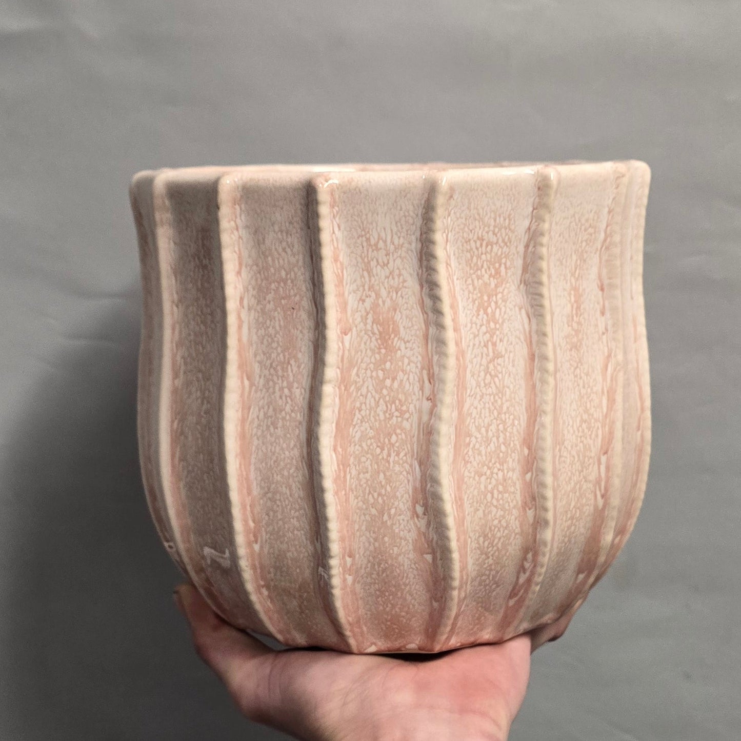 Pink Ridge Wave Ceramic Pot